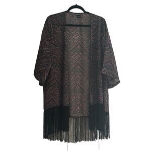 Wet Seal Pink Blue Black Fringe Hem Kimono Size M/L